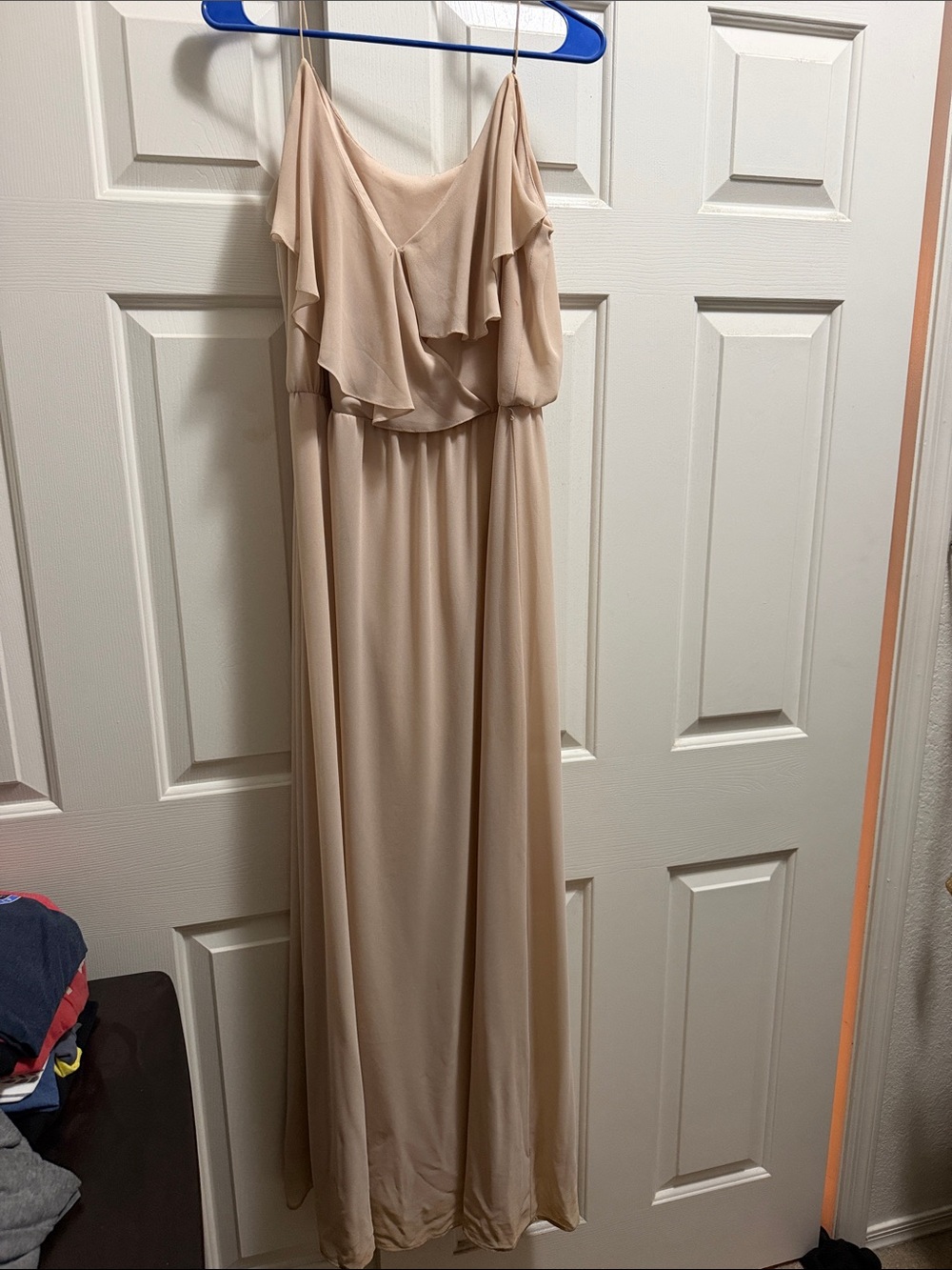 nouvelle AMSALE Blush Beige Ruffle Maxi Dress